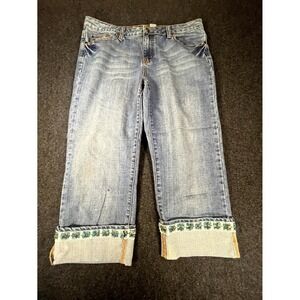 Ant 9 Capri Jeans Womens 14 Blue Denim Cotton Stretch Beaded Cuffed Y2K Mid Rise